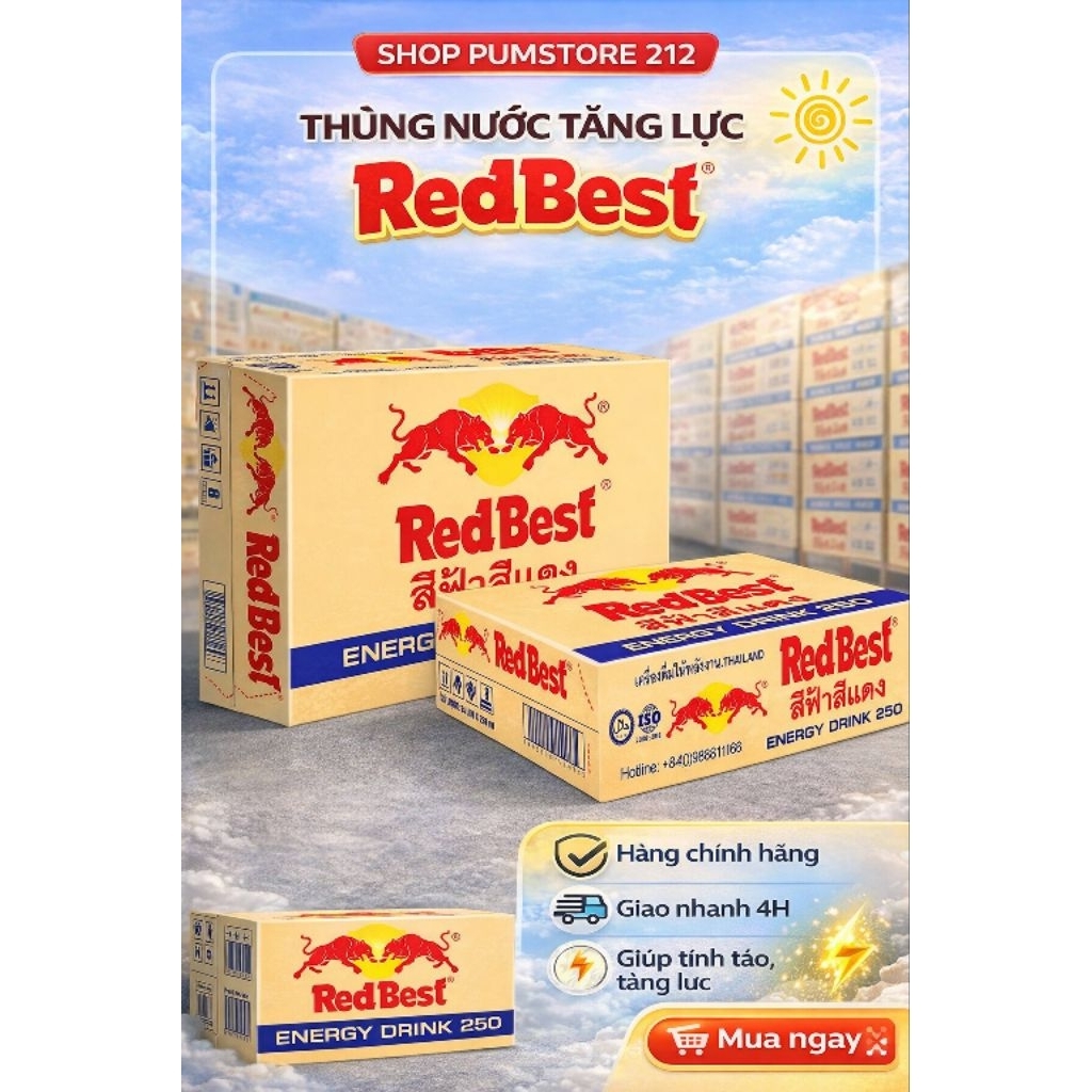 Nước Tăng Lực Bò Húc Redbest Thương Hiệu Việt Nam Sản Xuất [ 1 Thùng 24 Lon]