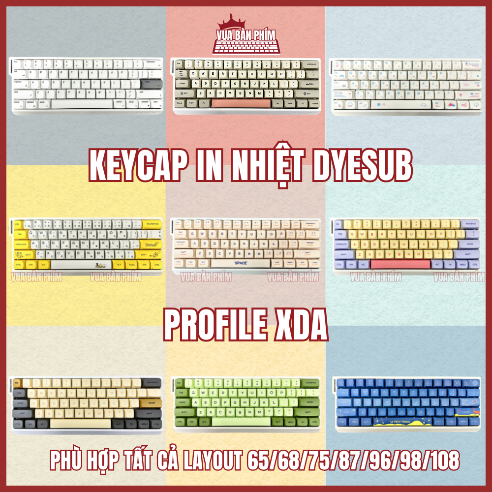 Bộ keycap nút bàn phím PBT profile XDA nhiều mẫu đẹp hàng cao cấp cao 9.5mm, phù hợp hầu hết các layout bàn phím cơ
