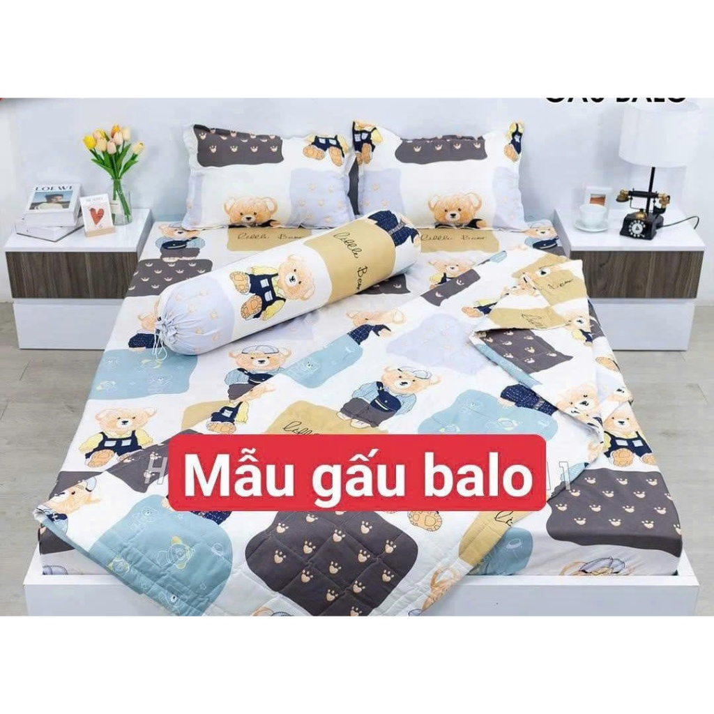 Bộ Ga Gối 4 Món Gấu Balo Dễ Thương, Kèm Vỏ Gối Ôm, Không Kèm Chăn, Bọc Đệm 2-10cm Thoáng Mát