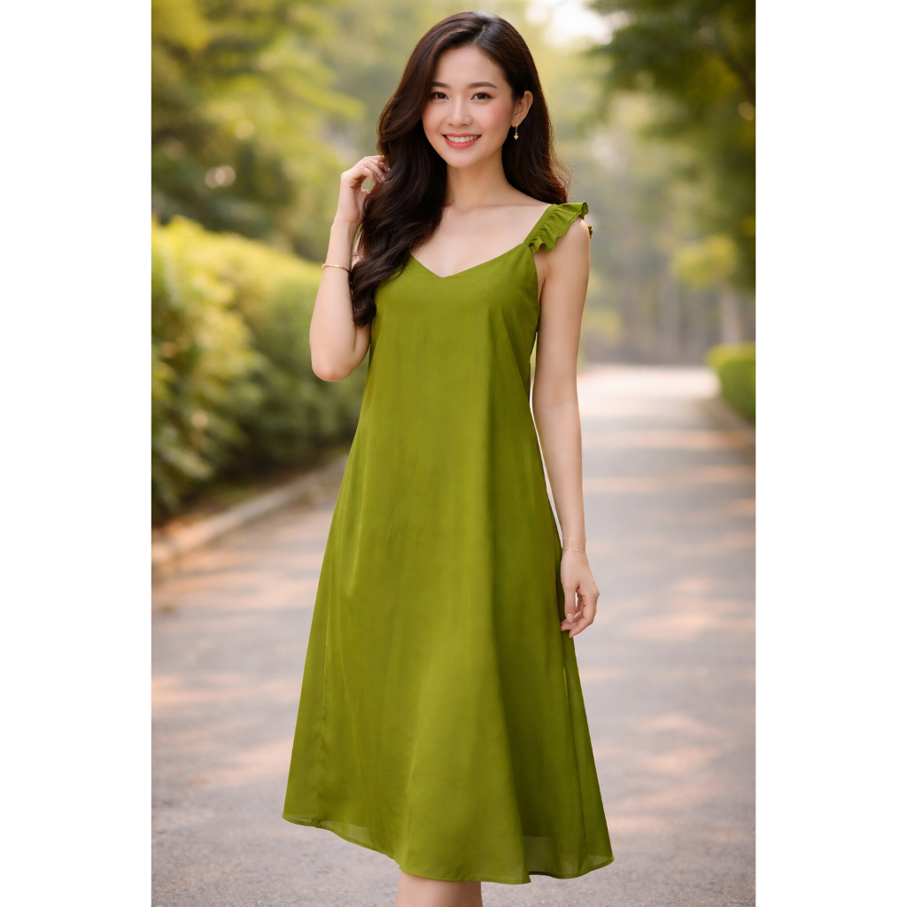 Váy lụa dài hai dây phối tay cánh tiên, đầm lụa nữ dài sang chảnh Dreamy VD08