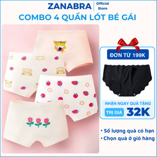  Combo 4 Quần Lót Bé Gái Dáng Đùi Cotton Mềm Mịn Set 4 Quần Chip Trẻ Em Thỏa Mái Vận Động ZANABRA 