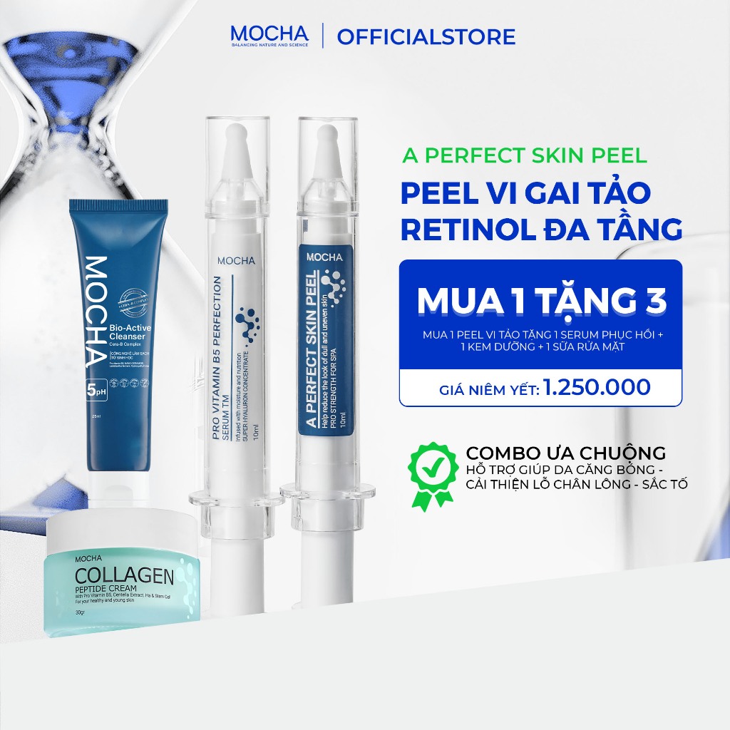 Peel Da Vi Tảo MOCHA Retinol Mix Peel Cho Da Mụn Nám, Peel Da Căng Bóng,Đều Màu - Set 4 Món