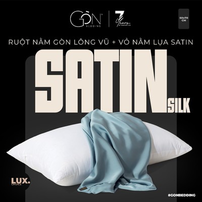 Combo Ruột Gối Gòn Lông Vũ Và Vỏ Gối Nằm Lụa Satin Premium Gòn Bedding Cao Cấp Màu Trơn 50x70 cm
