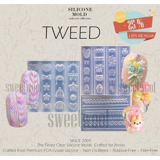  Khuôn Nặn Charm Nail HOẠ TIẾT ĐAN LEN CHỈ THÊU TWEED Hoa Bột Thú Nổi 3D Sắc Nét Dụng Cụ Nail Hình Dán 