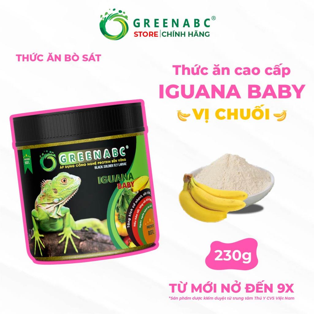 Thức ăn Iguana Baby GREENABC. Vị chuối dùng cho Iguana từ mới nở cho đến 9x. Tăng size, tăng màu - H