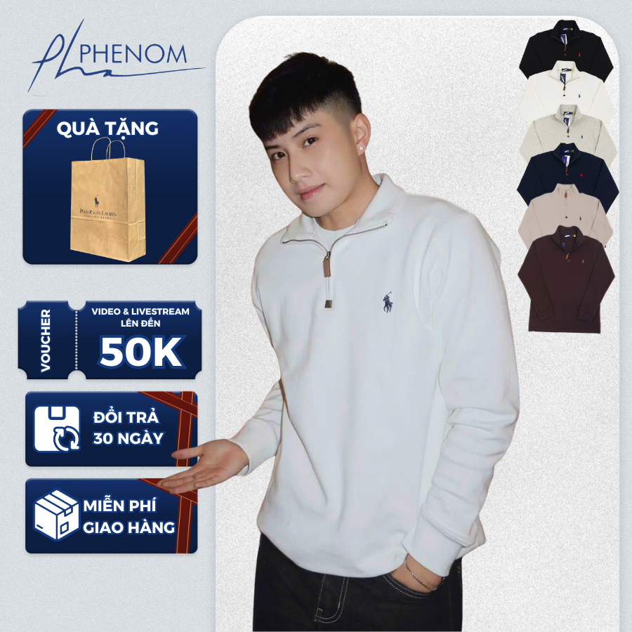 Áo Sweater Quarter-Zip Ralph Lauren Thêu Ngựa - Áo Khoác Half-Zip Vải Nhung Tăm Dệt Dày Dặn -PHENOM