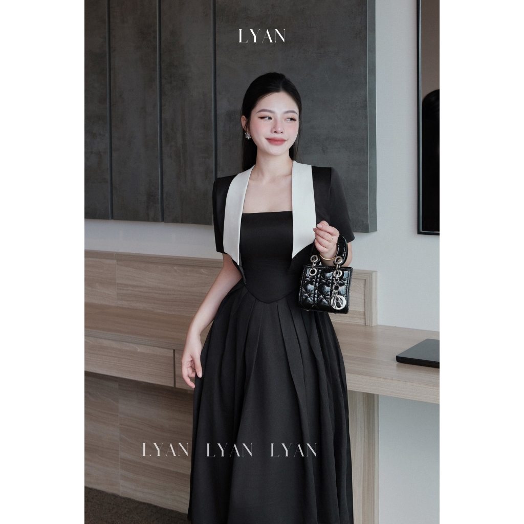 LYAN Set váy đen giả vest phong cách công sở thanh lịch