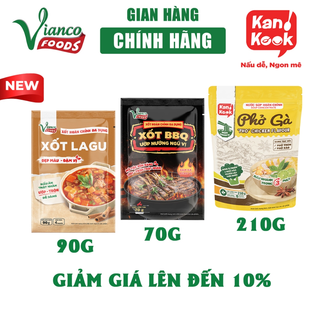Combo 2 gói Xốt ướp thịt (Xốt Lagu 90g, Xốt ướp thịt nướng BBQ) tặng 1 gói Nước Súp Phở Gà 210g Gia 