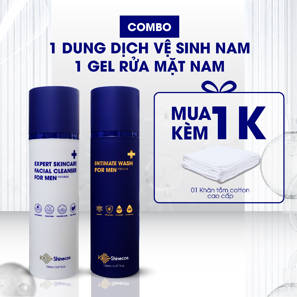[COMBO] 1 Dung Dịch Vệ Sinh Nam Intimate Wash Premium - 1 Gel Rửa Mặt Nam Sạch Nhờn, Sáng Da Expert 