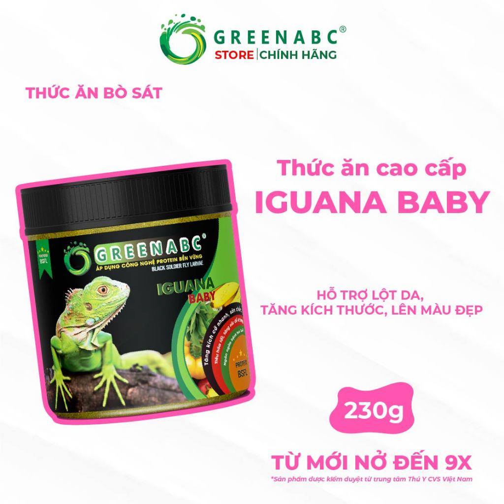 Thức ăn Iguana Baby GREENABC - Dành cho Igu từ mới đến 9x. Tăng size, tăng màu. Hộp 230g