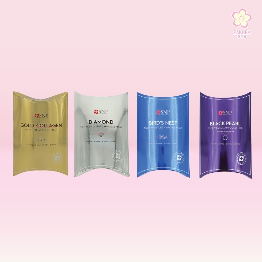 SNP Gold Collagen /Bird's Nest Barrier /Pearl Renew Black /Diamond Brightening Ampoule Mask - 10pcs