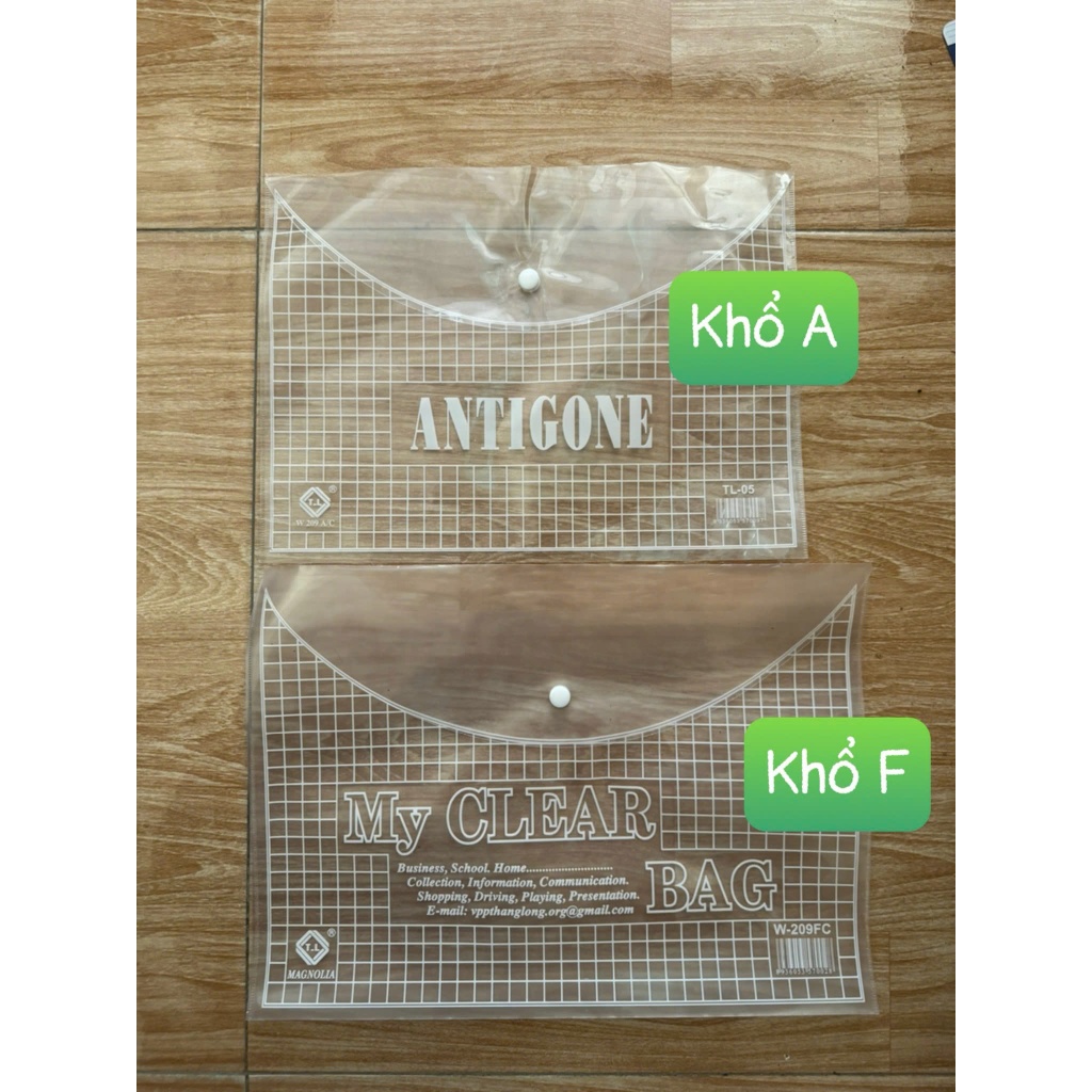Túi Clearbag có nút bấm khổ A4, F4 - Túi khuy - Túi cúc (combo 3 tập = 60 cái)