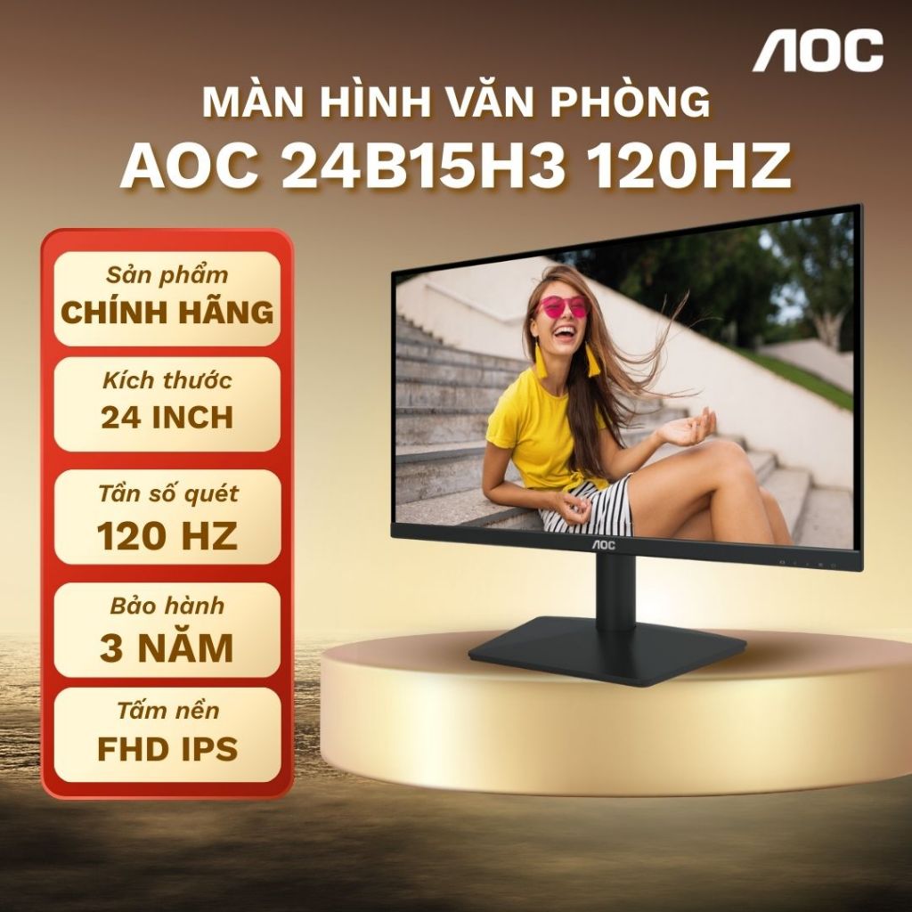 Màn hình máy tính AOC 24B15H3 24' FHD IPS 120Hz 1ms Bảo hành chính hãng 3 năm