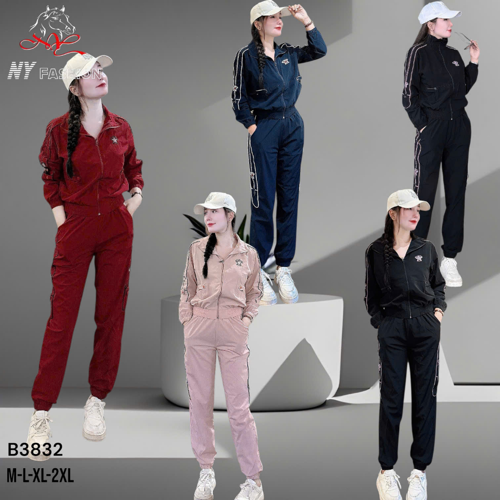 [Lẻ mẫu - lẻ size] Bộ gió thể thao có khóa hàng 2 lớp cao cấp Ny Fashion dành cho nữ 40-65kg