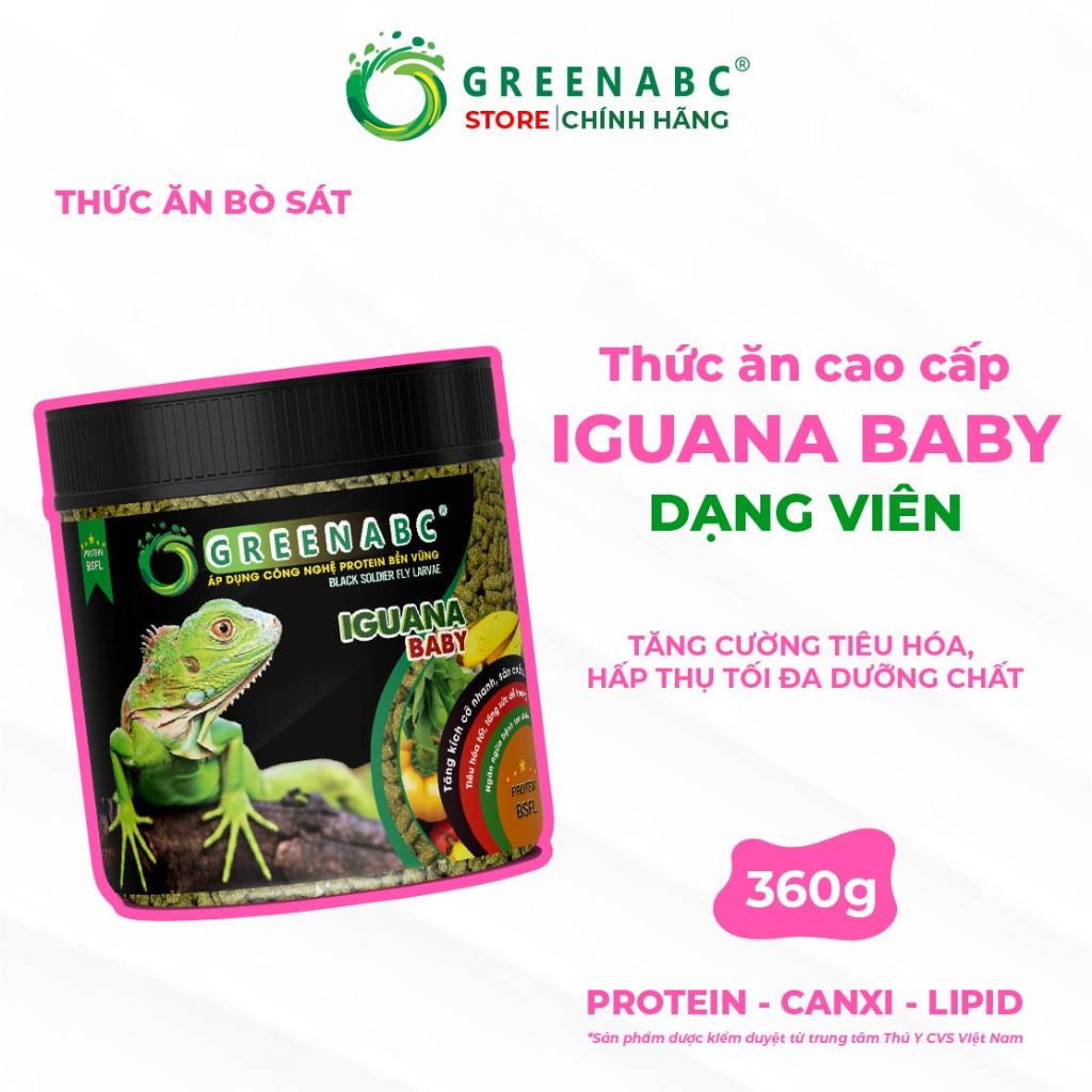 Thức ăn Iguana Baby GREENABC - Dạng viên dành cho Igu từ 5x đến 9x, tăng size, tăng màu - Hộp 360g