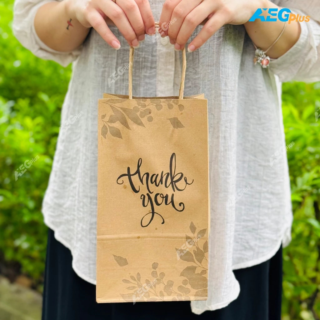 10 chiếc túi giấy Kraft in sẵn Thank You chữ màu đen dùng đựng quà tặng - THANKYOUDEN