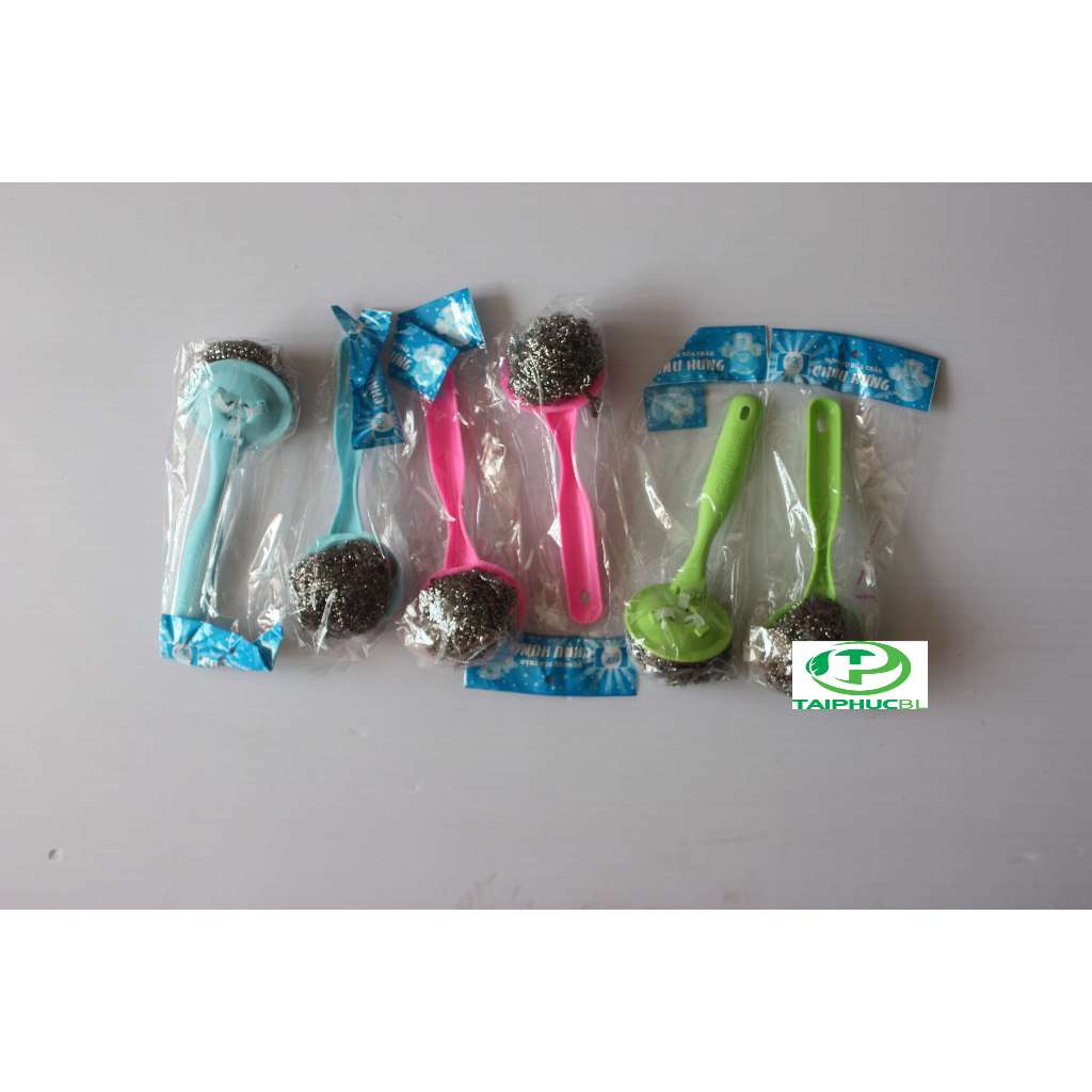 Cọ rửa nồi inox tay cầm dài - Cước chà xoong nồi