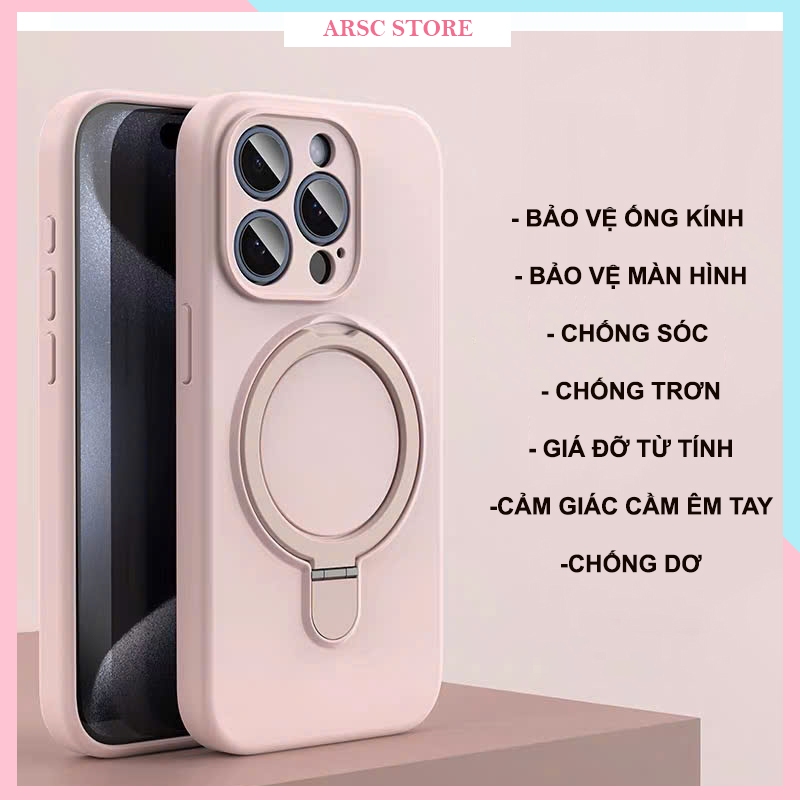 Ốp Lưng iphone Silicon Chống Dơ Bẩn Lưng Lót Nhung Giá Đỡ Từ Tính cho IPhone 12 13 14 15 16 17 18 Pro Max Plus Air