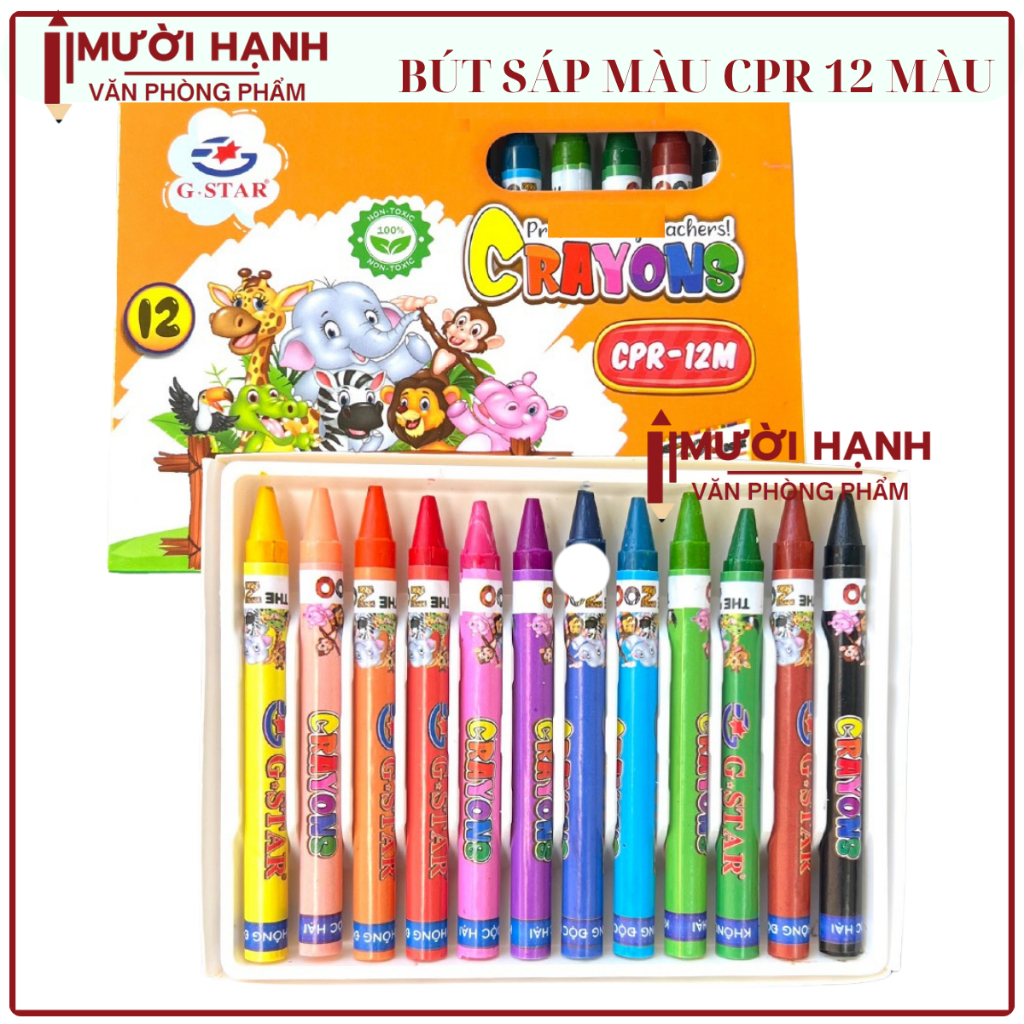 [CPR 12 MÀU] HỘP 12 Cây Bút Sáp Tô Màu / Bút Sáp Màu Gstar CPR 12 Màu Kèm Sổ Tô Màu Cho Bé, Màu Đẹp,