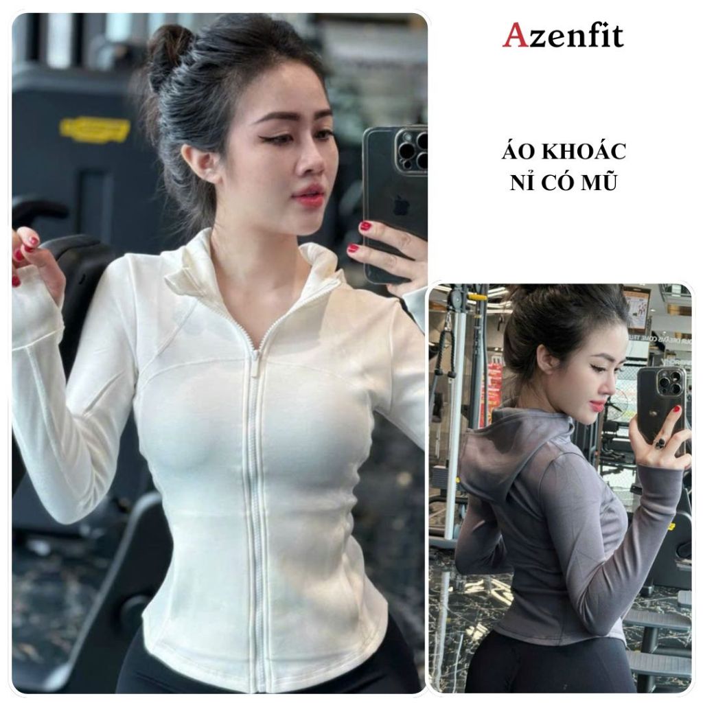 Áo khoác nỉ thể thao nữ cao cấp có mũ  Azenfit , mềm mại,  tập gym, chạy bộ