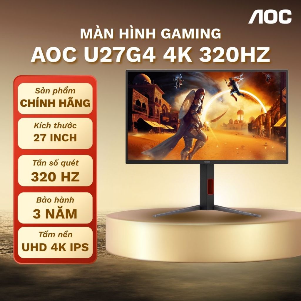 Màn hình gaming AOC U27G4 Dual Mode 27' 4K UHD Fast IPS 320Hz 0.3ms Bảo hành chính hãng 3 năm