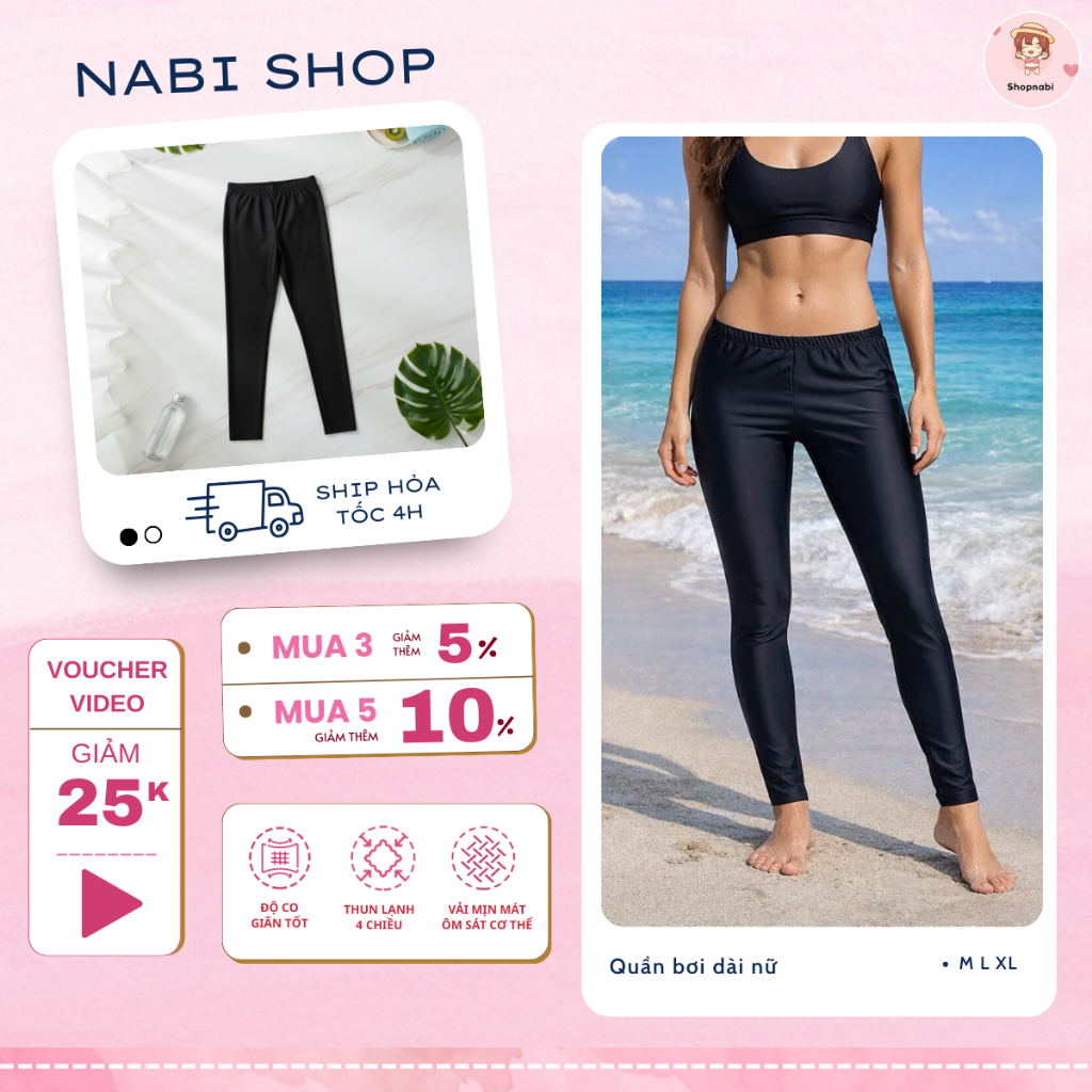 Quần bơi nữ dáng dài kín đáo dễ mặc phù hợp đi biển bơi hồ có size cho người 85kg