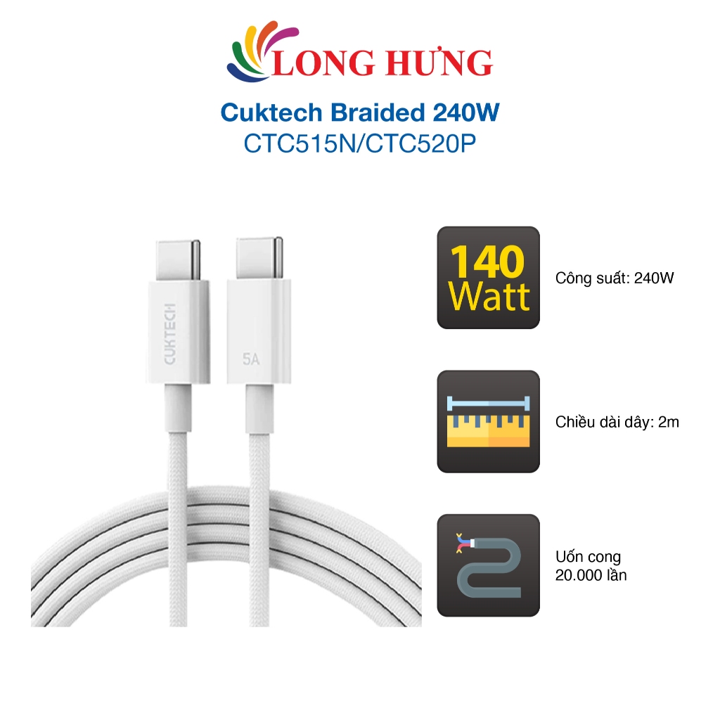 Cáp USB Type-C to Type-C Cuktech Braided 240W CTC515N/CTC520P - Hàng chính hãng