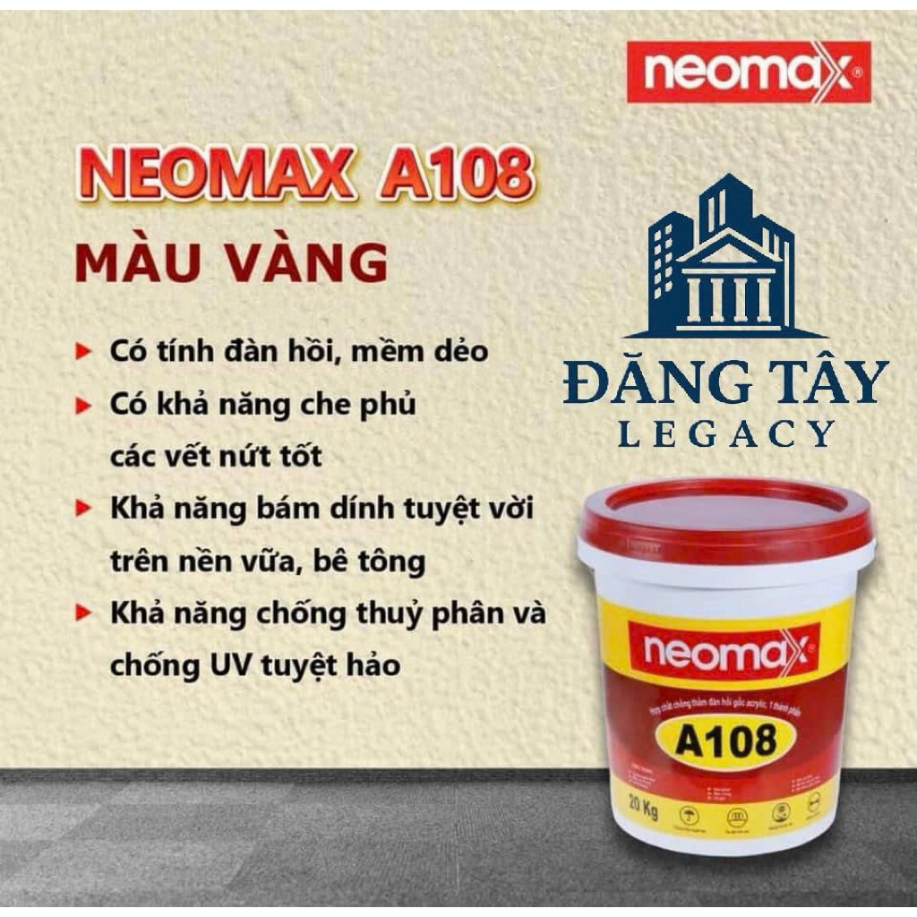 Sơn chống thấm Neomax A108 thùng 20kg sân thượng, mái bê tông ngoài trời