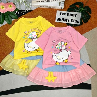 PHOM NHỎ Bộ cotton Sun Moon bé gái đi học đi chơi váy bí đỏ caro ren nơ hoa vịt đội khăn 