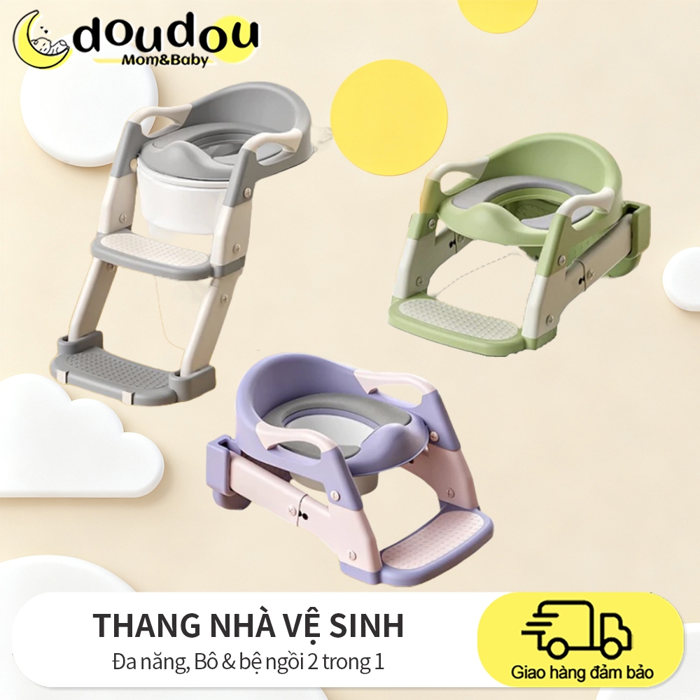 Bô vệ sinh bệ ngồi bồn cầu cho bé 2IN1, thang bô vệ sinh nắp thu nhỏ bồn cầu gấp gọn, có tay vịn
