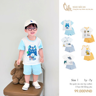 NGỌC BẢO AN KIDS (1-7Y) Bộ quần áo cộc tay in hình đáng yêu cotton co giãn 2 chiều mềm mại an toàn cho bé từ 9kg - 25kg