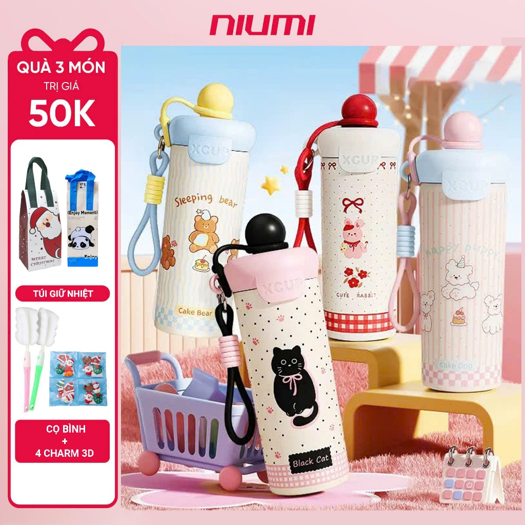  Bình giữ nhiệt XCUP NIUMI ống hút mới INOX 316 dung tích 600ml màu gradient dành cho học sinh sinh viên 
