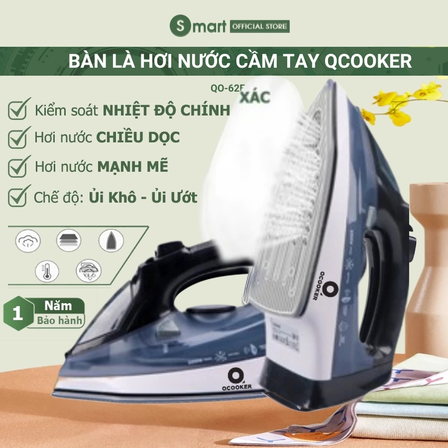   Quà miếng giữ nhiệt  Bàn ủi hơi nước cầm tay QCOOKER,bàn là hơi nước 2 chế độ ĐẾ GỐM 2200W ỦI PHẲNG NHANH mọi loại vải 