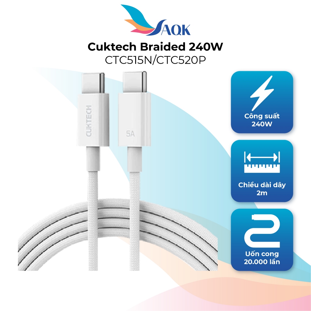 Cáp USB Type-C to Type-C Cuktech Braided 240W CTC520P - Hàng chính hãng
