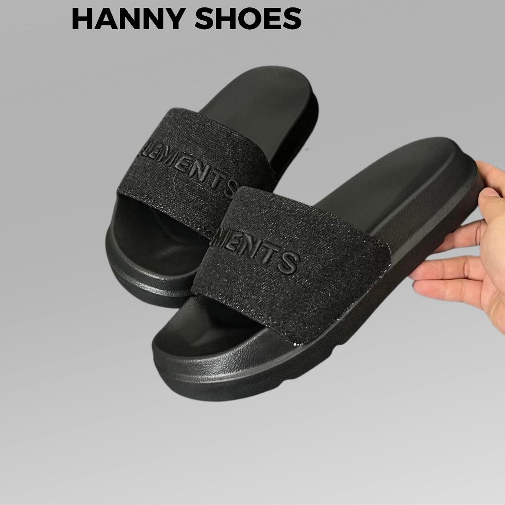 E07 Dép  Elements  Classic Denim unisex chữ thêu - ( Slipper ) Dép  Elements vải jean đế bằng nam nữ
