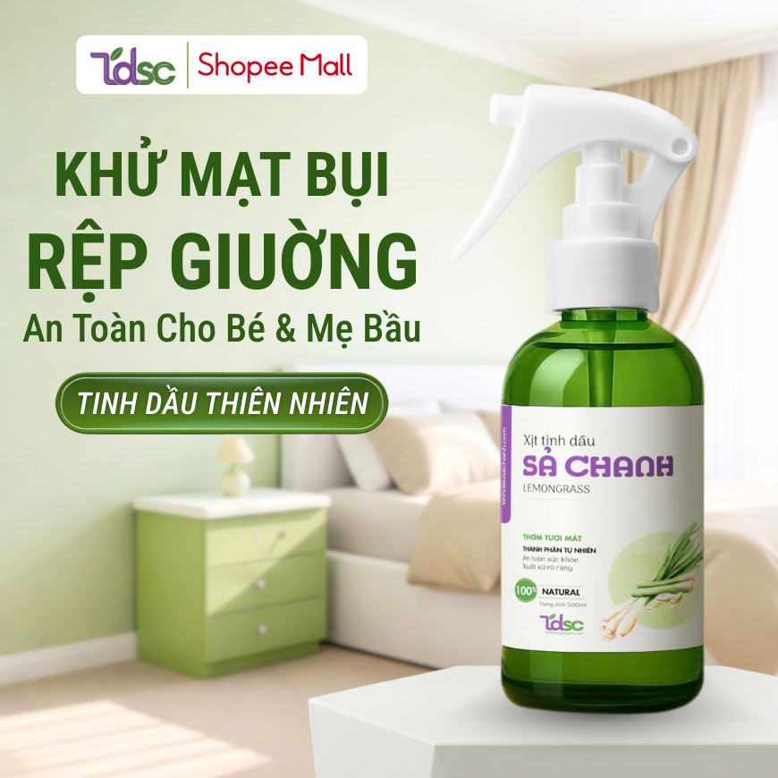 Xịt Khử Mạt Bụi Rệp Giường TINHDAUSACHANH 300/500ml Tinh Dầu Thảo Mộc Giảm Mùi Hôi & An Toàn Cho Bé
