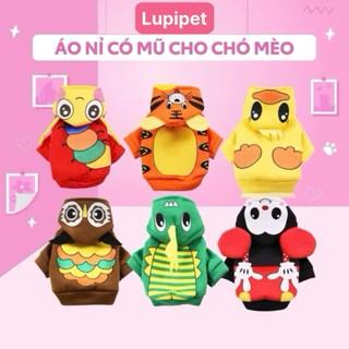  Áo ấm giữ nhiệt cho chó mèo nỉ bông có mũ kiểu dáng động vật dễ thương chính hãng 