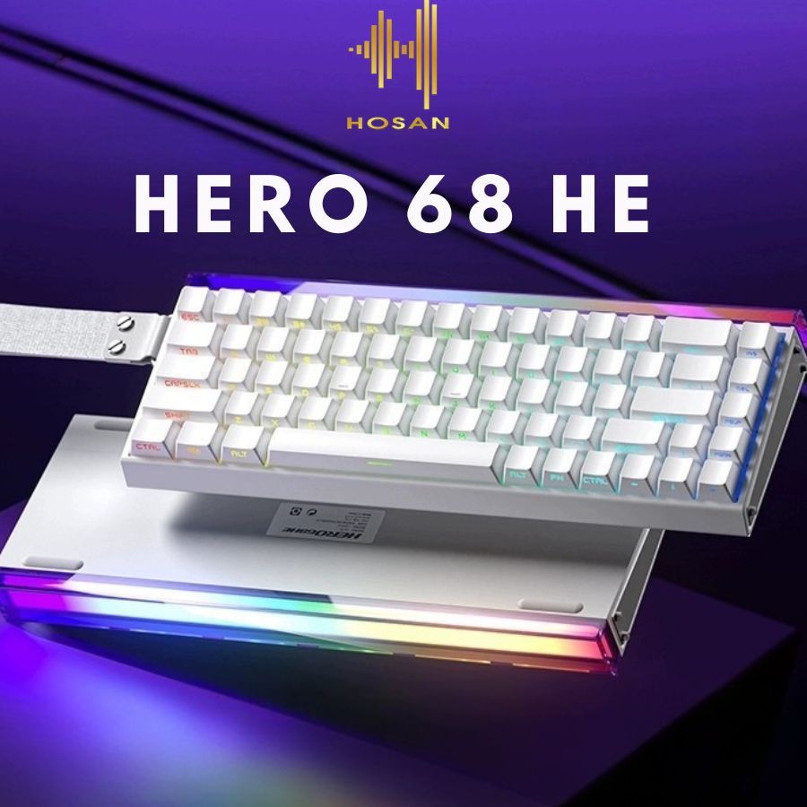 Bàn Phím Cơ HOSAN AULA HERO 68 HE Kết Nối Có Dây RT 0.01mm Cùng Hộp Đèn Neon RGB Độc Đáo