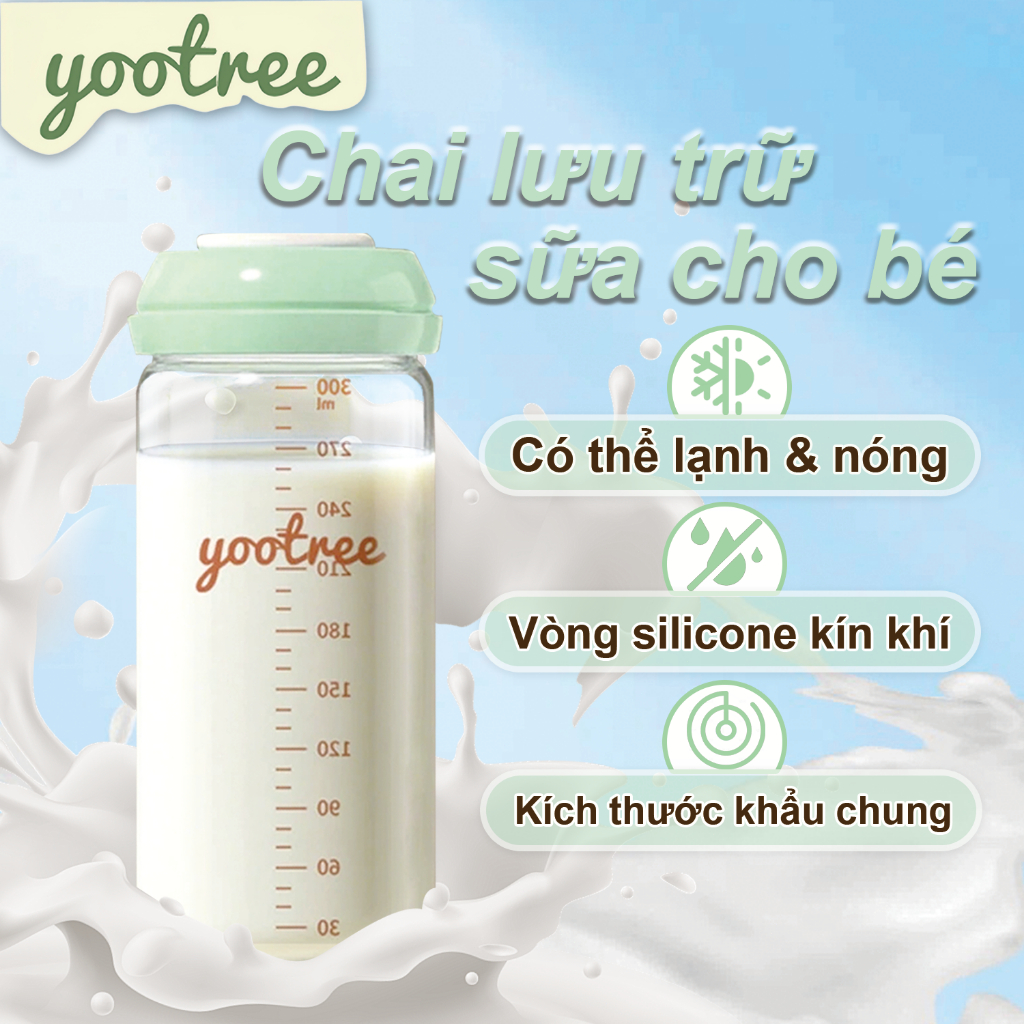 【yootree】Bình Trữ Sữa Mẹ Thủy Tinh 300ml - Phanpy Bình Sữa Cao Cấp Chịu Nhiệt, Hộp Đựng Sữa Mẹ