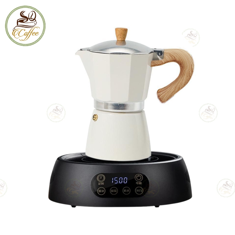Bộ Ấm pha cà phê moka pot có Bếp điện hồng ngoại 1500W có chức năng hẹn giờ và giữ nhiệt Moka pot