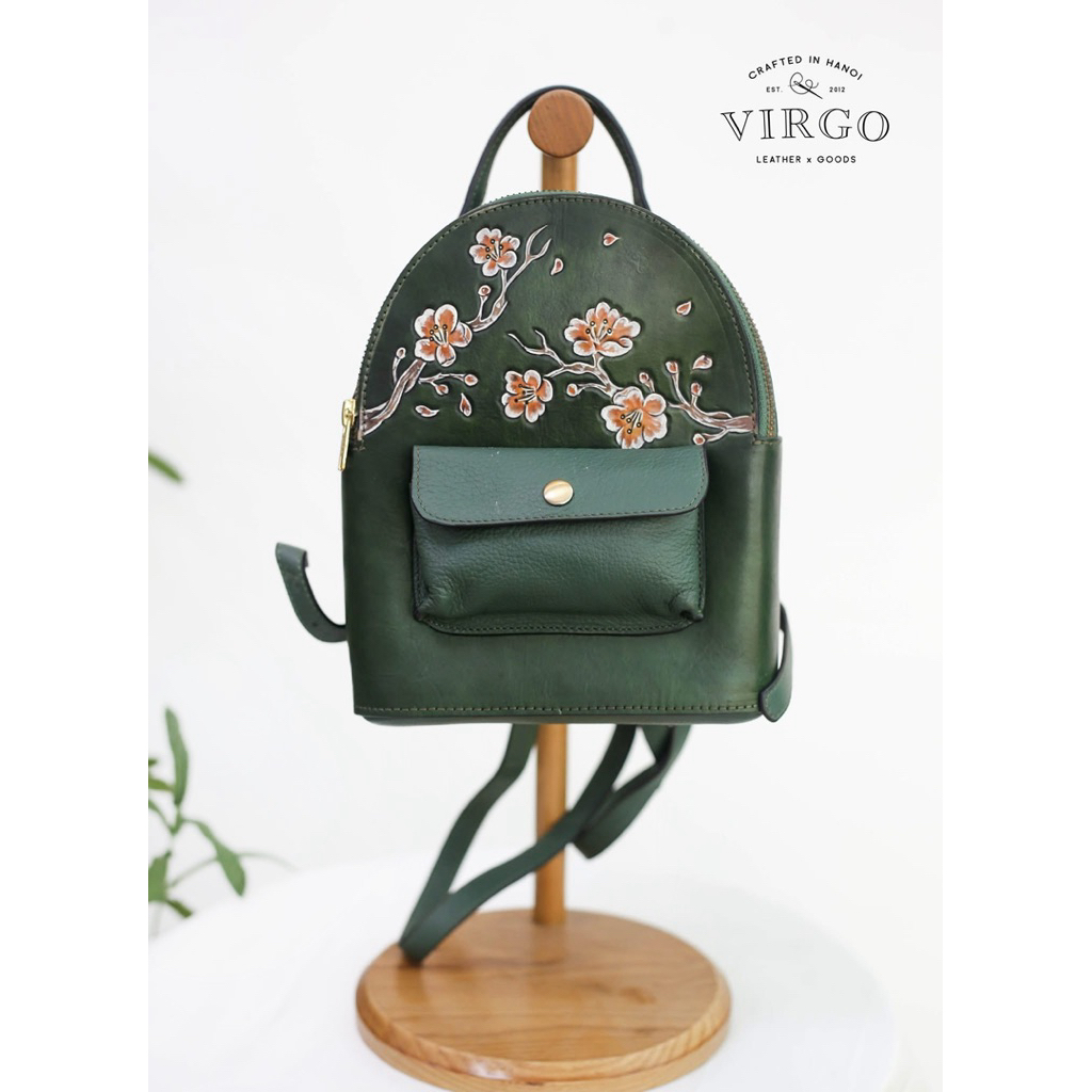 Balo Da Virgo "𝐽𝐼𝑅𝑂 𝐶𝑎𝑟𝑣𝑖𝑛𝑔 𝐵𝑎𝑐𝑘𝑃𝑎𝑐𝑘" Chạm Khắc Hoa Anh Đào Thủ Công , Virgo Leather