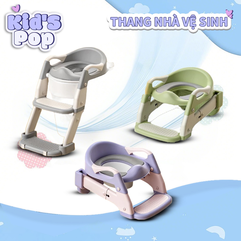 Bô vệ sinh bệ ngồi bồn cầu cho bé 2IN1, thang bô vệ sinh nắp thu nhỏ bồn cầu gấp gọn, có tay vịn