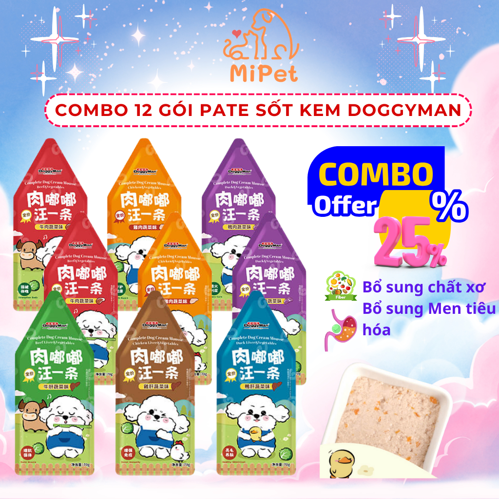 Combo 12 gói Pate Sốt kem cho chó Doggyman