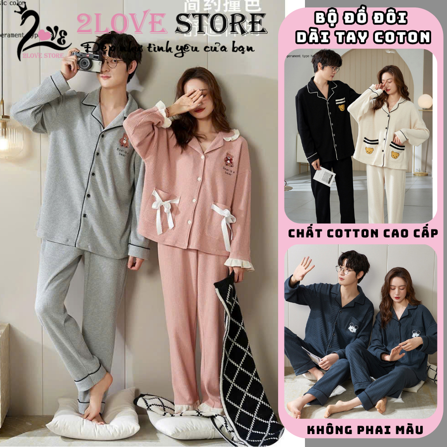  Bộ đồ ngủ pijama nam nữ bộ đồ ngủ dài tay chất cotton cao cấp dành cho các cặp đôi cưới quà cưới sang trọng 