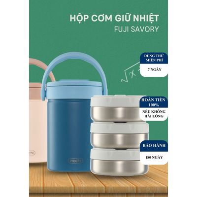 Hộp cơm giữ nhiệt Fuji Savory Chất liệu Inox 304 cao cấp, Kèm thìa inox đặt trong nắp. KHẮC TÊN + ICON