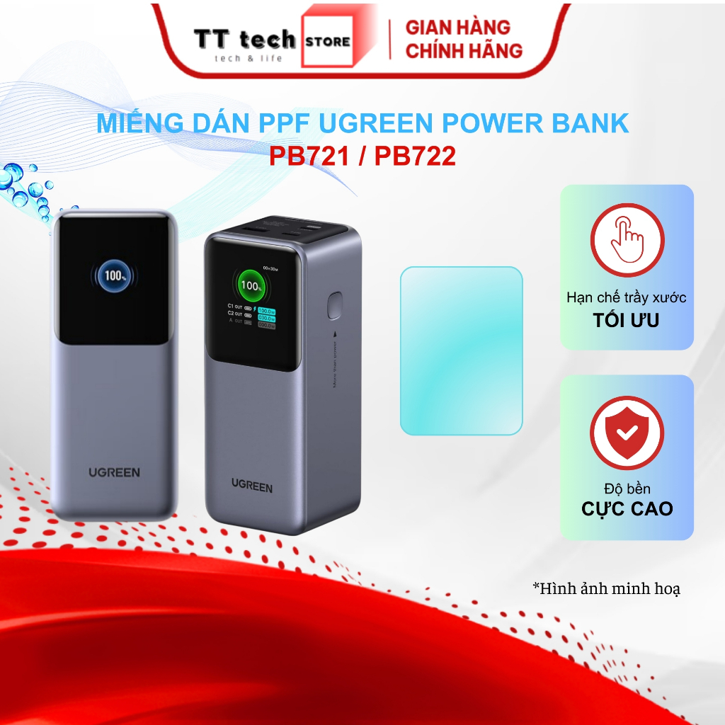 Miếng dán PPF cho sạc dự phòng Ugreen PB721 / PB722 chống trầy xước, bảo vệ tối ưu
