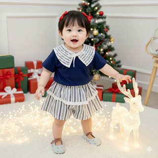  Set bộ cộc tay cổ sen bé gái 1-6 tuổi cổ nơ mix quần váy Miniumbaby chất áo cotton mềm mát SB2447 