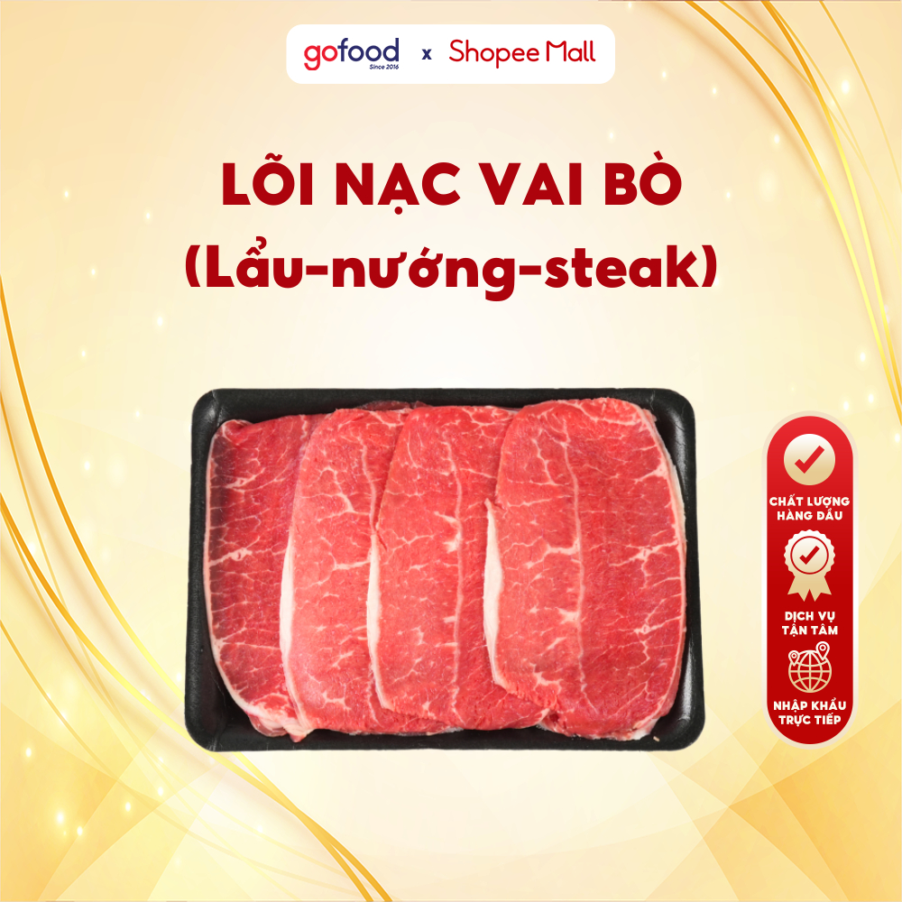 [Hỏa Tốc HN] Thăn Lõi Nạc Vai Bò Khay 500gr - Thăn Nạc Vai Ăn Nướng, Lẩu, Steak - Gofood