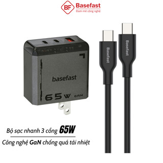  Bộ sạc nhanh Type C 65W Basefast củ sạc 3 cổng kèm dây 100w cho samsung xiaomi Mac laptop ip 15 16 