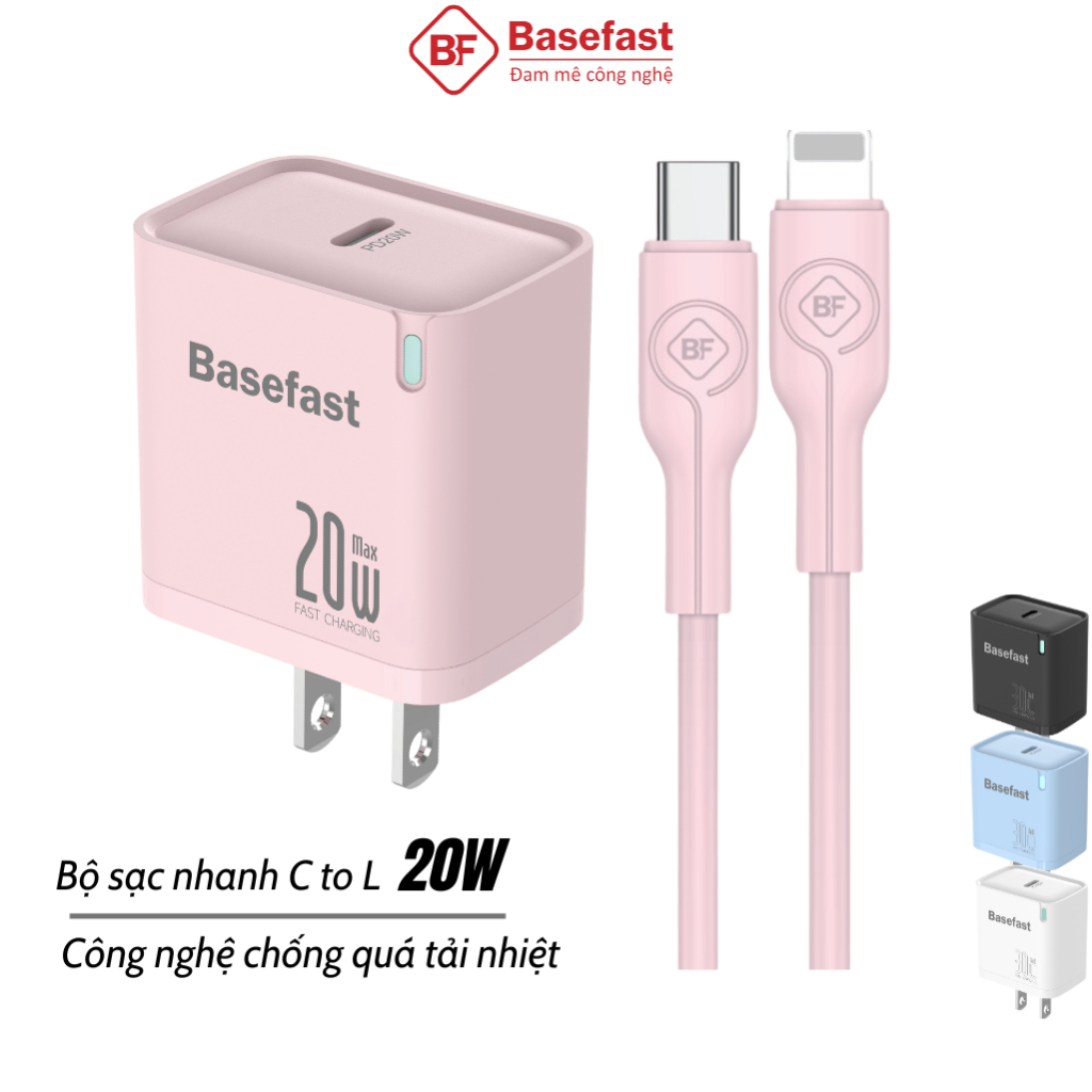 Bộ sạc nhanh 20W Basefast củ sạc PD20W chống quá tải nhiệt dùng cho Phone xr xs max 11 12 13 14 pro